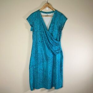 Athleta Nectar Faux Wrap Front Teal Blue Paisley Print Dress Medium Casual Women